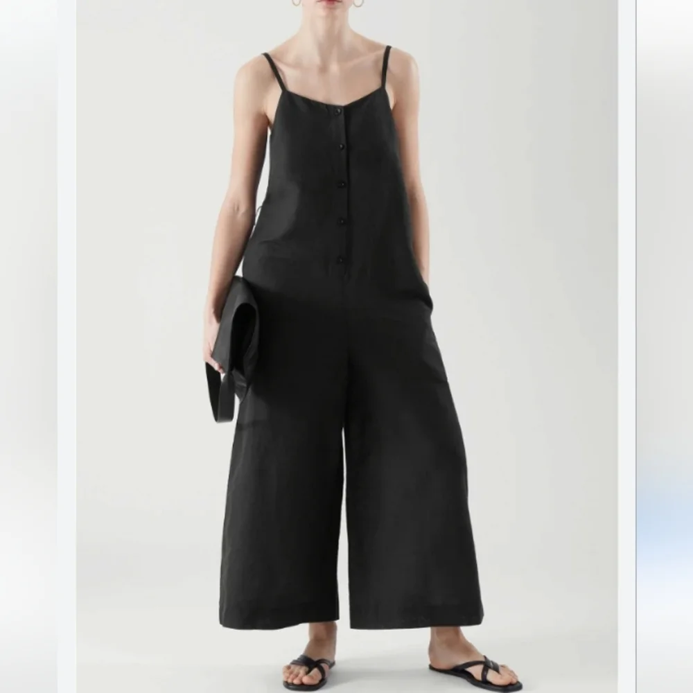 COS Linen Belted Wide Leg Jumpsuit Black 4